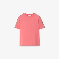 Check Trim Cotton T-shirt in Pale hibiscus | Burberry® Official