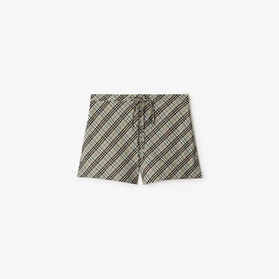 Check Cotton Pyjama Shorts in Husk - Women | Burberry® Official