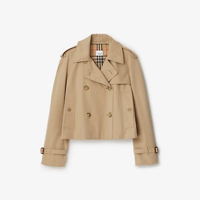 Cropped Gabardine Trench Jacket in Honey - Women, Cotton | Burberry® Official