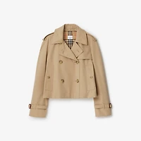 Cropped Gabardine Trench Jacket in Honey - Women, Cotton | Burberry® Official