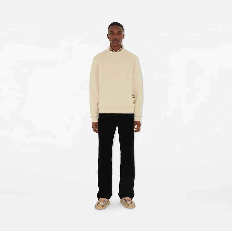Check Label Cotton Sweatshirt in Nutmeg - Men | Burberry® Official