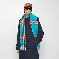 Check Alpaca Wool Blend Bouclé Scarf in Atom blue | Burberry® Official