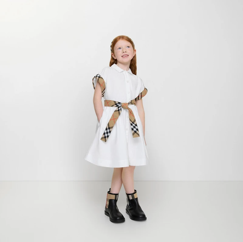 Check Trim Cotton Shirt Dress in White | Burberry® Official