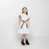 Check Trim Cotton Shirt Dress in White | Burberry® Official