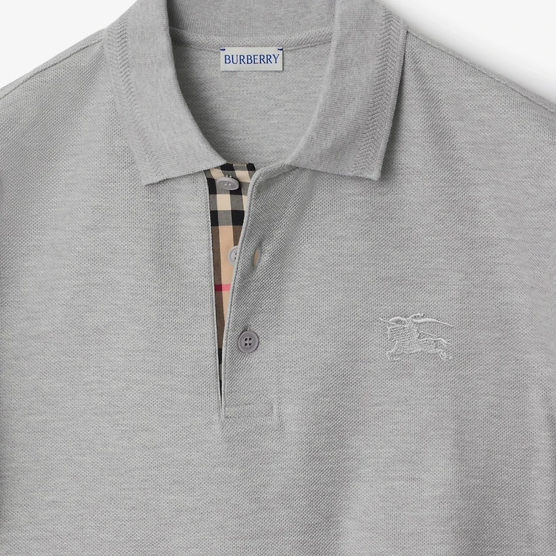 Cotton Polo Shirt in Pale grey melange - Men | Burberry® Official