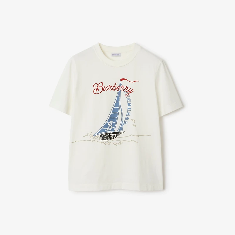 Sailboat Cotton T-shirt in Chalk - Women | Burberry® Official