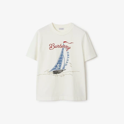 Sailboat Cotton T-shirt in Chalk - Women | Burberry® Official