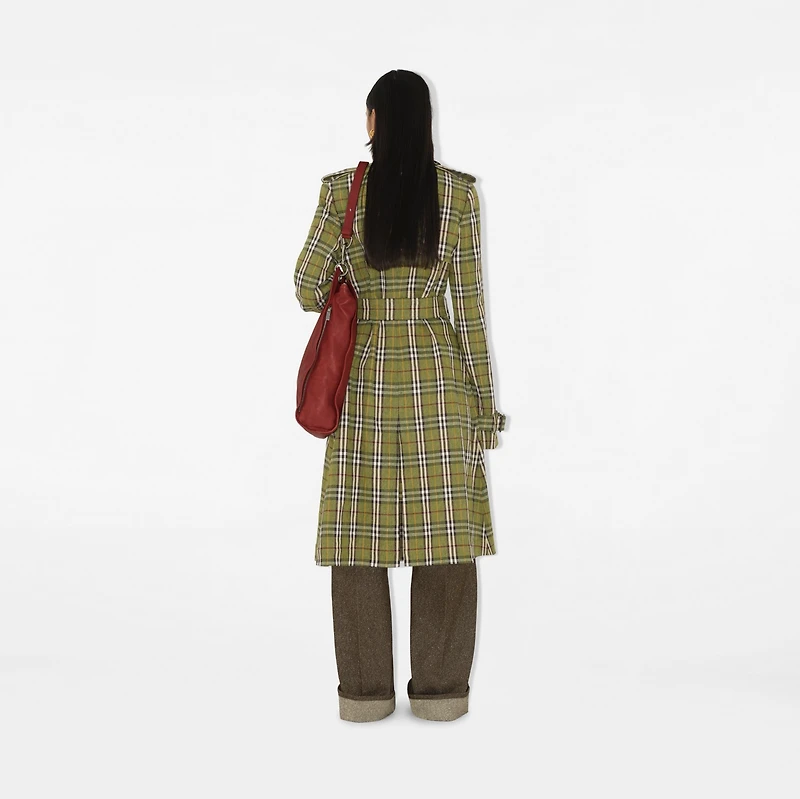 Long Check Stretch Linen Trench Coat in Caper - Women | Burberry® Official