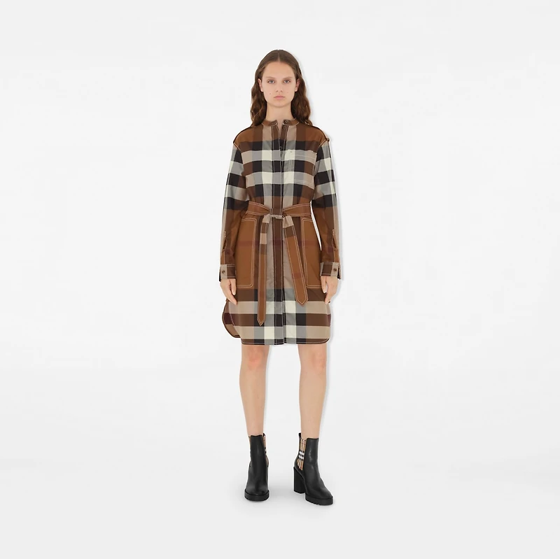 Check Panel Leather Ankle Boots in Black - Women | Burberry® Official