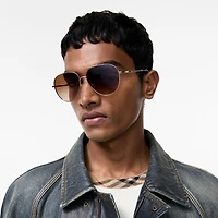 Metal Check Aviator Sunglasses in Light gold | Burberry® Official