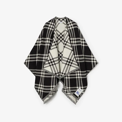 Check Wool Silk Cashmere Cape in Black/calico beige | Burberry® Official