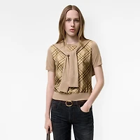 Check Panel Wool Silk T-shirt in Camel - Women | Burberry® Official