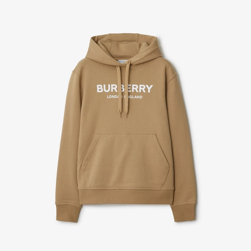Logo Cotton Hoodie in Archive beige - Women | Burberry® Official