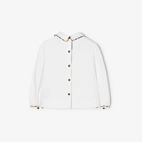 Check Trim Cotton Shirt in White | Burberry® Official