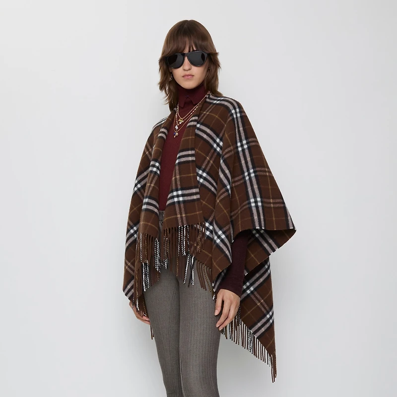 Check Wool Cashmere Cape in Treacle | Burberry® Official