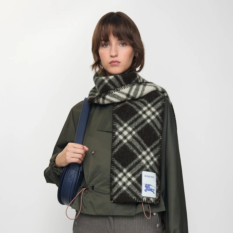 Narrow Check Wool Scarf in Black | Burberry® Official