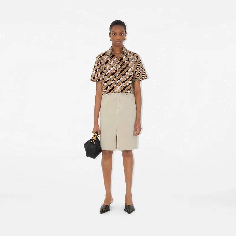 Cropped Check Cotton Shirt in Sand - Women | Burberry® Official