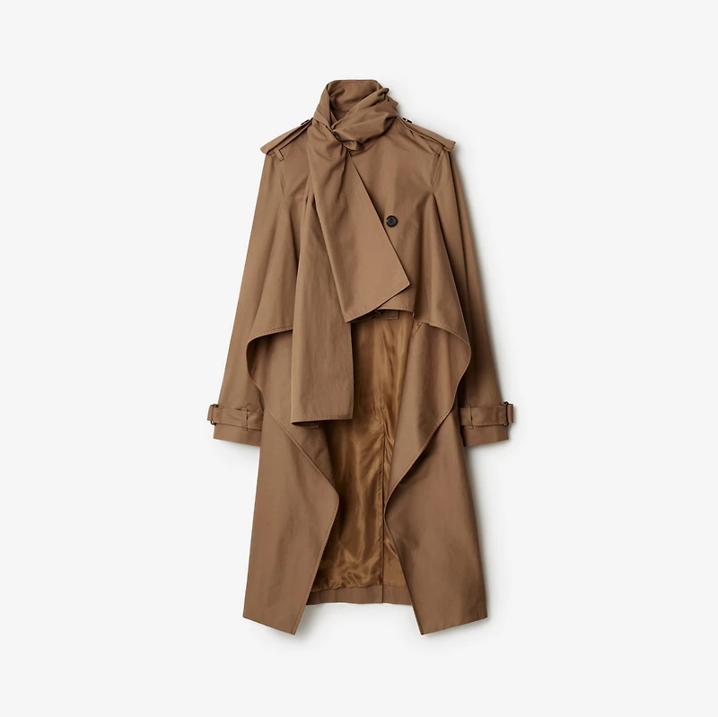 Long Gabardine Scarf Trench Coat in Warm cocoa - Women, Cotton | Burberry® Official