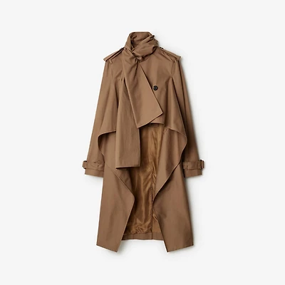 Long Gabardine Scarf Trench Coat in Warm cocoa - Women, Cotton | Burberry® Official