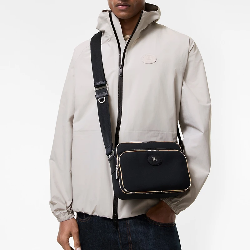 Check Trim Crossbody Bag in Black - Men, Technical | Burberry® Official