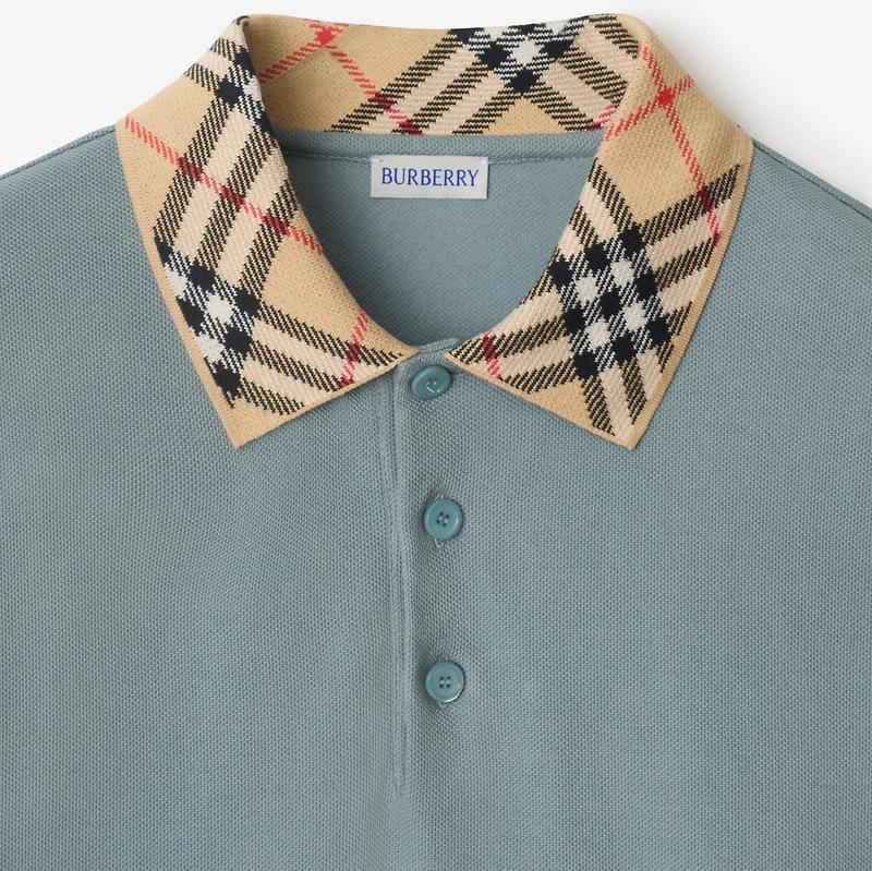 Check Collar Cotton Polo Shirt in Gale grey - Men | Burberry® Official