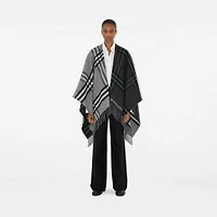 Contrast Check Wool Cashmere Jacquard Cape in Grey/charcoal | Burberry® Official
