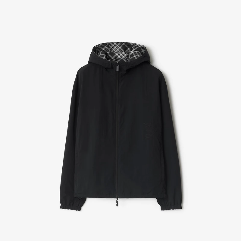 Reversible Check Hooded Jacket in Black - Men | Burberry® Official