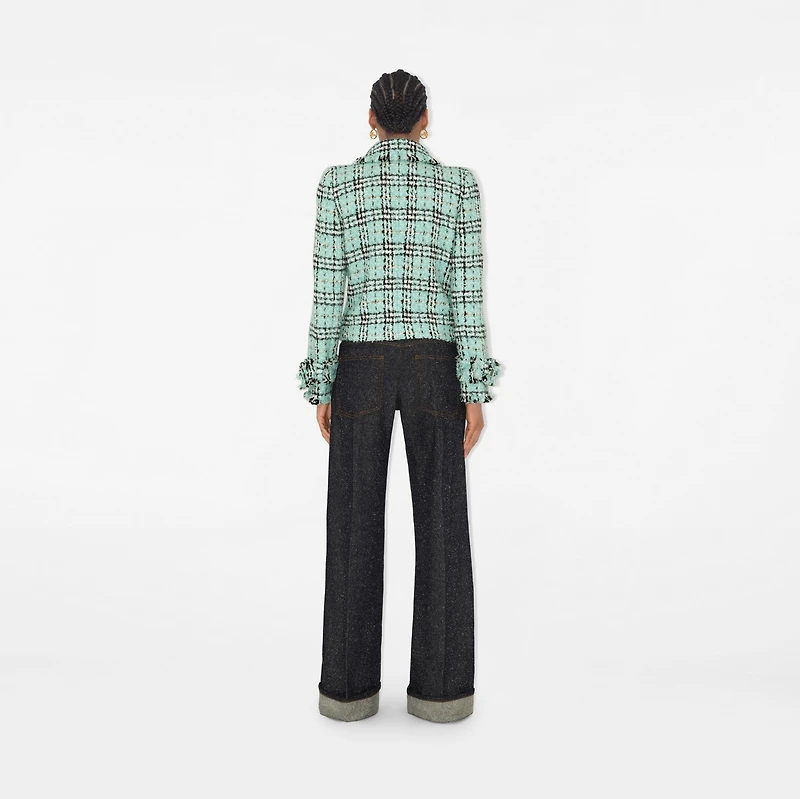 Check Bouclé Jacket in Surf - Women, Cotton, Nylon | Burberry® Official