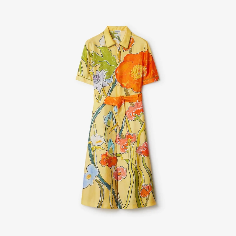 Highgrove Cascading Flowers Silk Shirt Dress in Buttermilk - Women | Burberry® Official