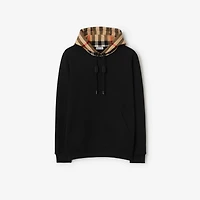 Check Hood Cotton Hoodie in Black - Men | Burberry® Official