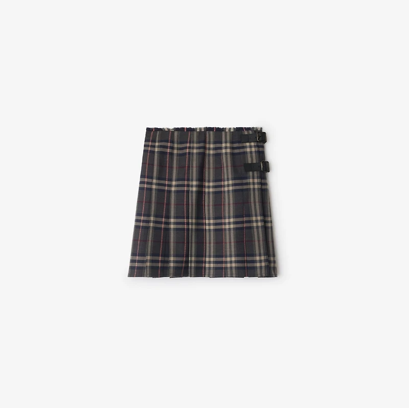 Check Wool Mini Kilt in Fig/black amethyst - Women | Burberry® Official