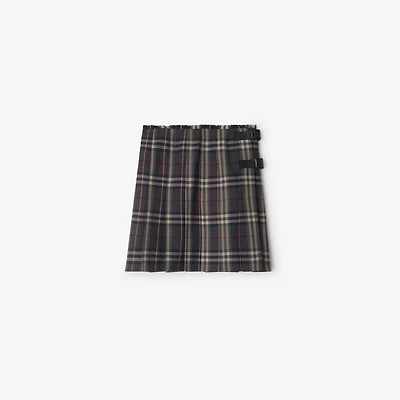 Check Wool Mini Kilt in Fig/black amethyst - Women | Burberry® Official