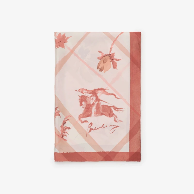 Wide Watercolour Check Silk Scarf in Quartz pink | Burberry® Official