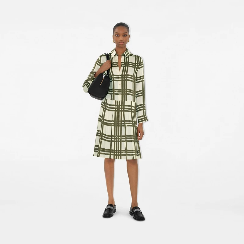 Ribbon Check Silk Dress in Swamp - Women | Burberry® Official