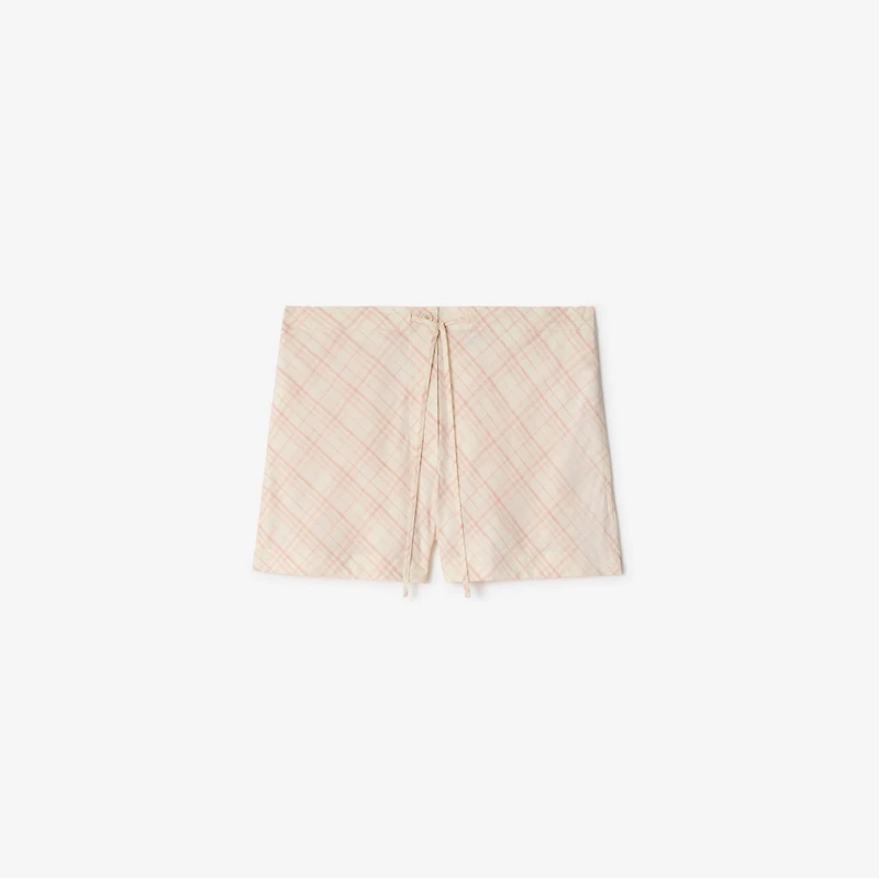 Check Cotton Pyjama Shorts in Dusky rose - Women | Burberry® Official