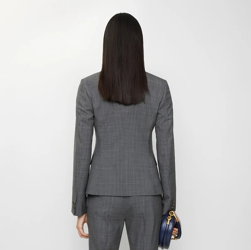 Check Wool Tailored Jacket in Silhouette blue/granite grey - Women | Burberry® Official