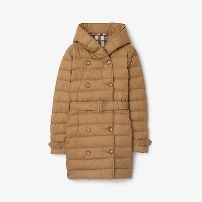 Short Nylon Hooded Puffer Coat in Taupe brown - Women | Burberry® Official