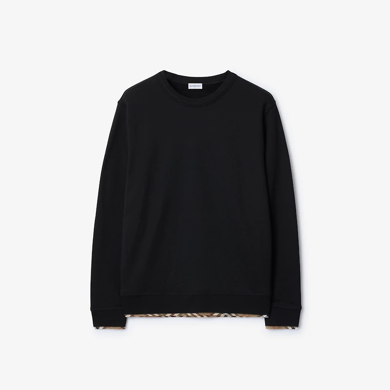 Check Trim Cotton Sweatshirt in Black - Men | Burberry® Official