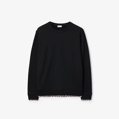 Check Trim Cotton Sweatshirt in Black - Men | Burberry® Official