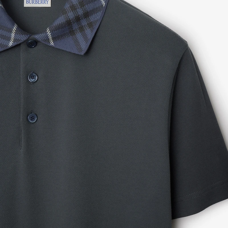 Check Collar Cotton Polo Shirt in Magnet - Men | Burberry® Official