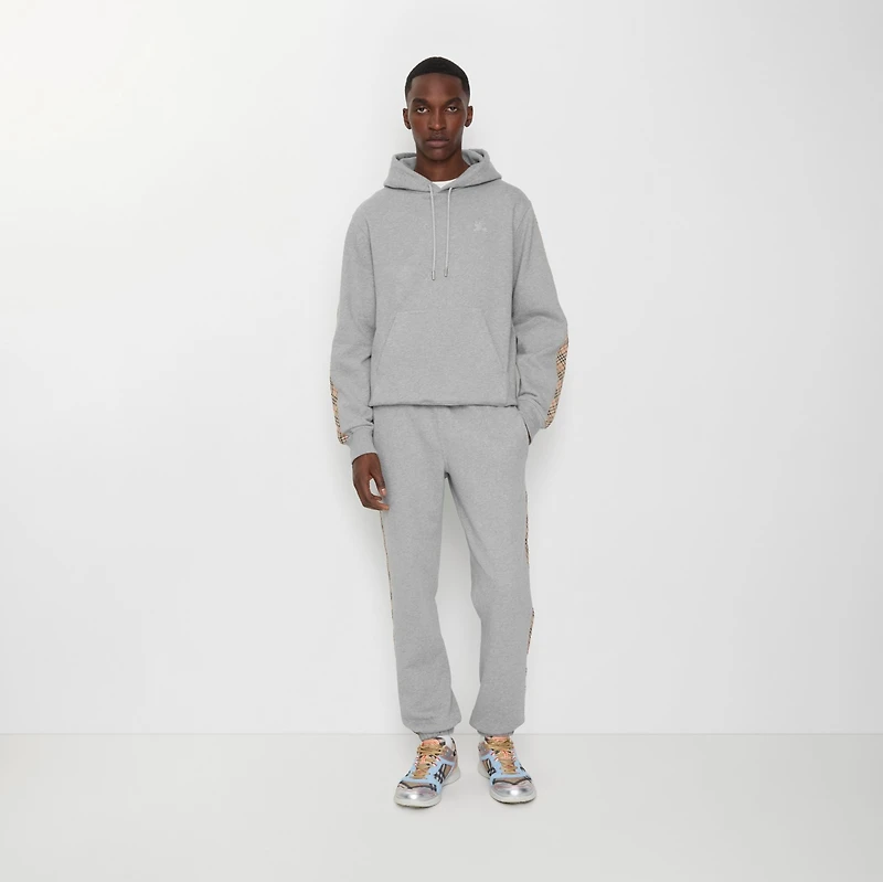 Check Trim Cotton Jogging Pants in Pale grey melange - Men | Burberry® Official