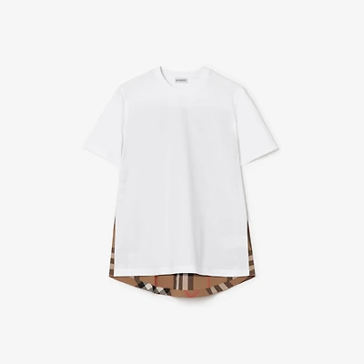 Check Panel Cotton T-shirt in White - Women | Burberry® Official