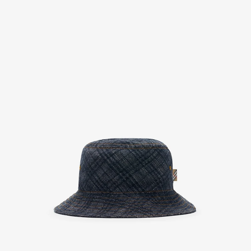 Check Denim Bucket Hat in Indigo - Men | Burberry® Official