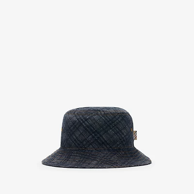 Check Denim Bucket Hat in Indigo - Men | Burberry® Official