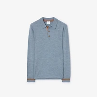 Long-sleeve Wool Polo Shirt in Mid blue melange - Men | Burberry® Official