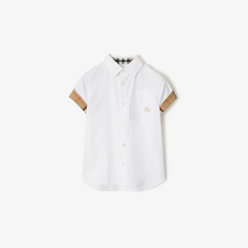Check Trim Cotton Poplin Shirt in White | Burberry® Official