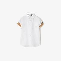Check Trim Cotton Poplin Shirt in White | Burberry® Official