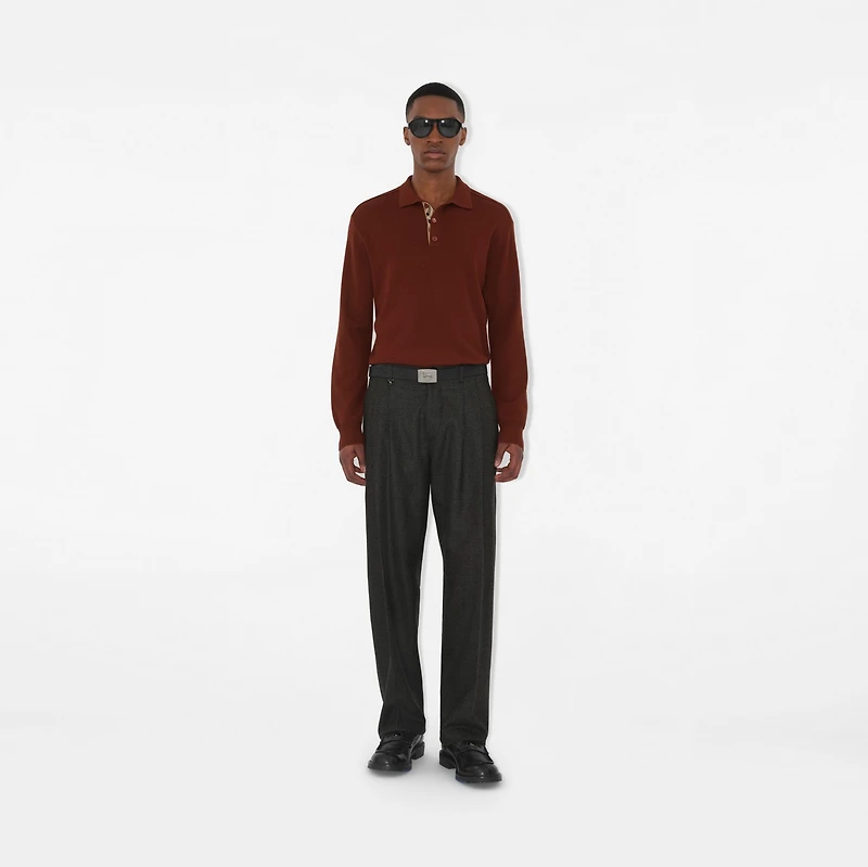 Long-sleeve Wool Polo Shirt in Box red - Men | Burberry® Official