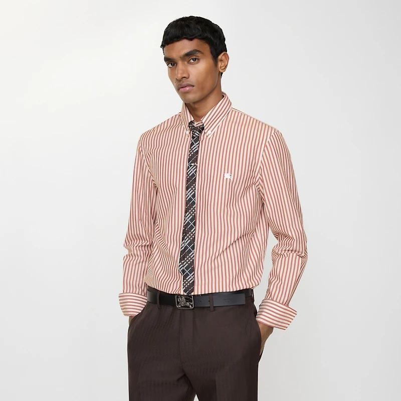 Slim Fit Striped Cotton Shirt in Cloudy white/terracotta - Men | Burberry® Official