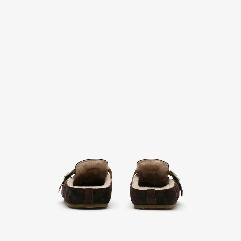 Check Shearling Urchin Clogs in Moorhen brown - Men | Burberry® Official